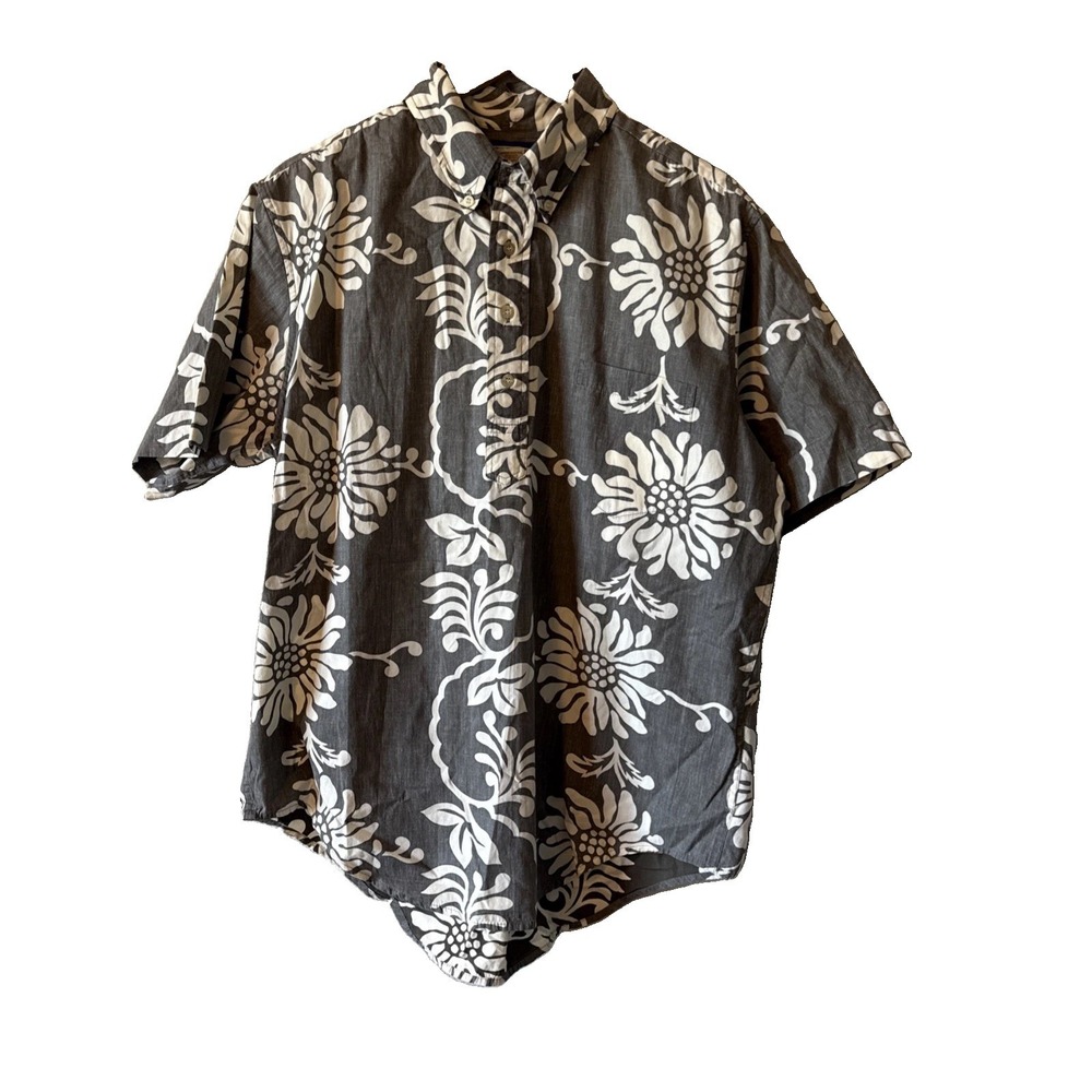 Phil Edwards by Reyn Spooner Men's Gray Hawaiian Popover SS Shirt Size Large